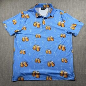 Sunday Swagger Polo Shirt Mens Large Blue Beer Mug Graphic Golf Novelty